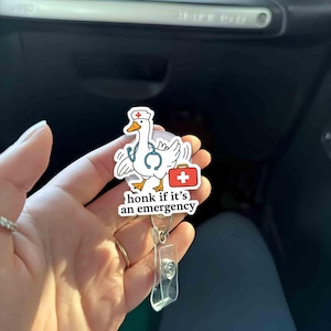 Funny Goose Nurse Badge Reel | Honk If It&#39;s An Emergency Retractable ID Holder | Cute Gift for RN, Doctor, EMT, Healthcare Worker