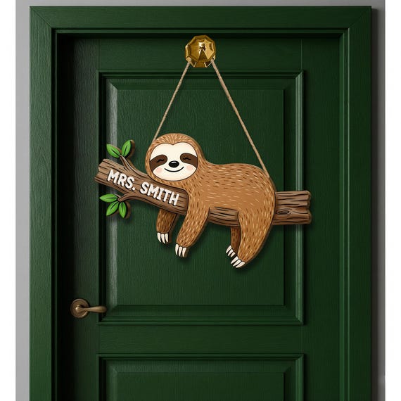 Personalized Sloth Teacher Door Sign: Custom Wooden Classroom