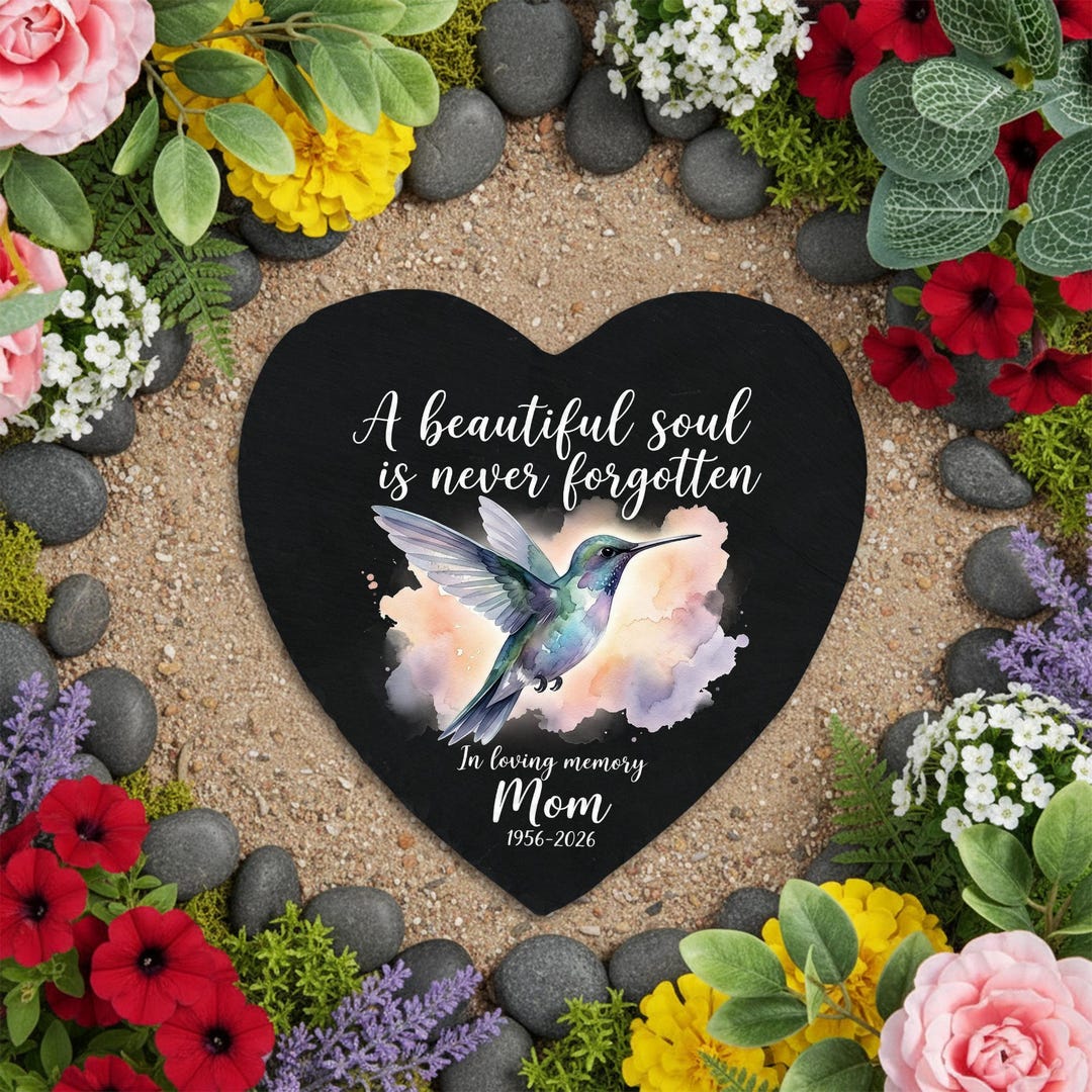 Personalized Garden Stone, Hummingbird Memorial Heart Plaque - Etsy