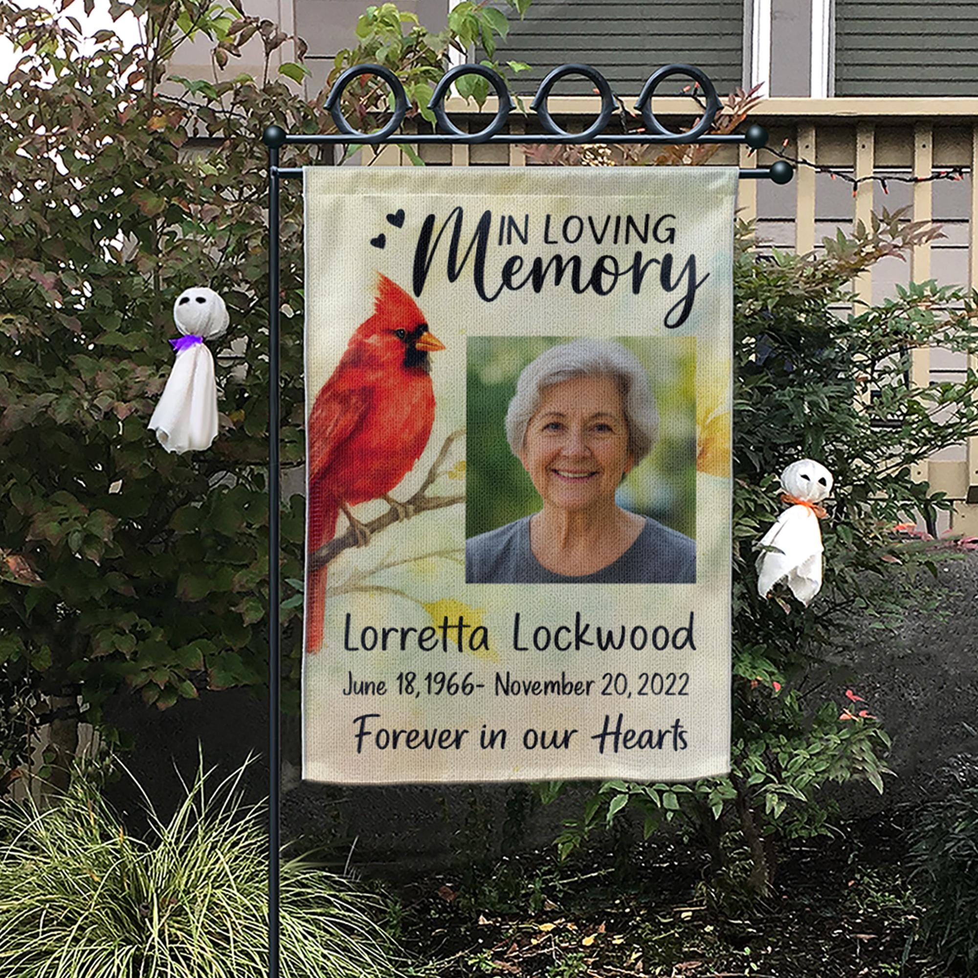 Personalized Cardinal Memorial Garden Flag, Custom Photo Sympathy Gift for Loss of Loved One, Cemetery Decoration, Bereavement Gift
