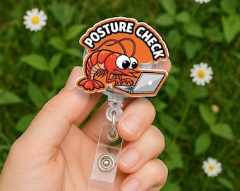 Grappige Garnalen Houding Check Badge Reel, Humoristische Intrekbare ID-houder, Leuk Cadeau voor Verpleegkundige, Leraar, Kantoormedewerker, Bureauwerkhumor