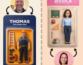 Niestandardowy portret figurki akcji z akrylowego klocka ze zdjęcia, spersonalizowana, zabawna dekoracja skrzynki na zabawki dla niego i dla niej