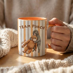 Team Punch Monkey Mug, Two Tone Ceramic Coffee Cup, Primate Illustration Drinkware image 2