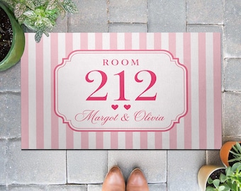 Personalized Doormat: Custom Room Number Name Mat, Striped Dorm Entry Decor