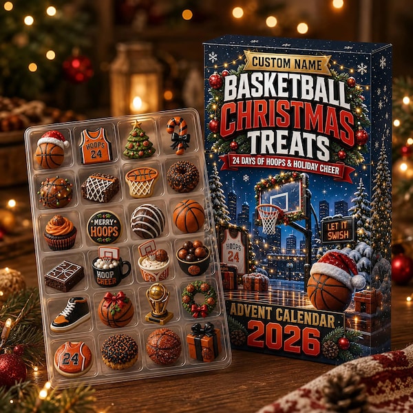 Personalized Advent Calendar, Basketball Christmas Countdown, 24 Day Holiday Sports Decor