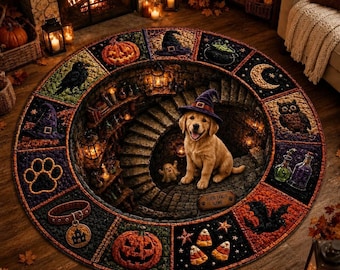 Tapete de boas-vindas redondo e assustador para cães, com tema de Halloween, para Golden Retriever, antiderrapante.