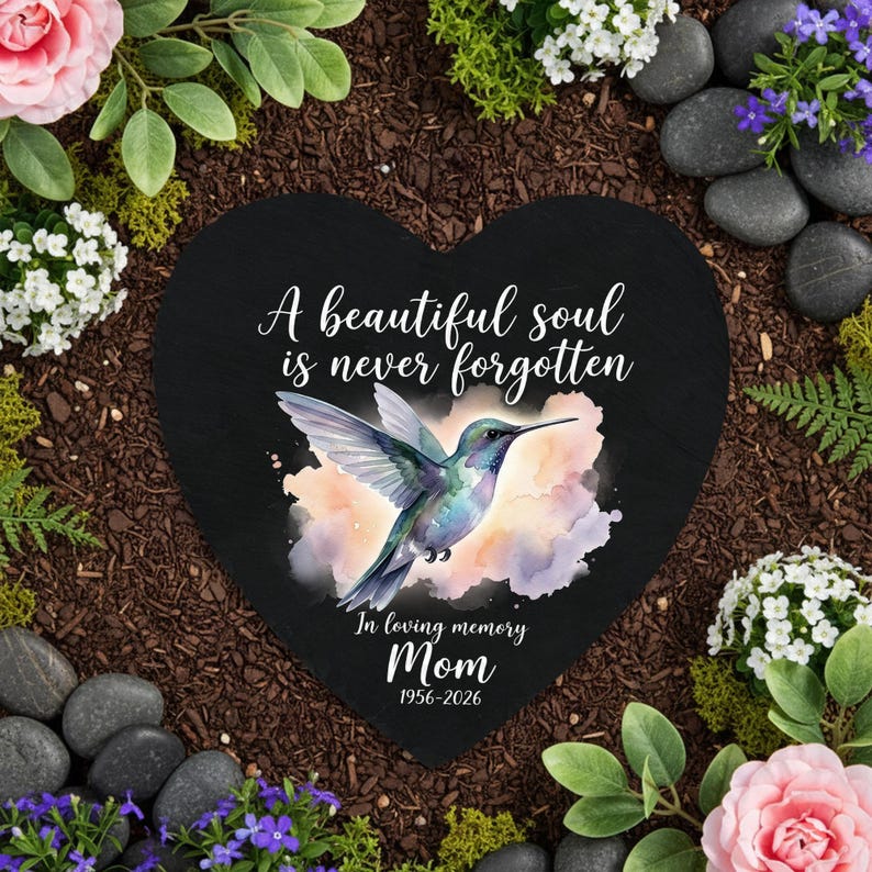 Personalized Garden Stone, Hummingbird Memorial Heart Plaque - Etsy