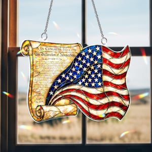 America 250th Hologram Acrylic Window Decor, Flag Declaration Hanging Suncatcher