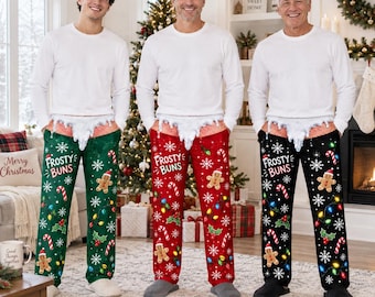 Roliga julpyjamasbyxor, frostiga knutar för män, roliga vinterpyjamasbyxor