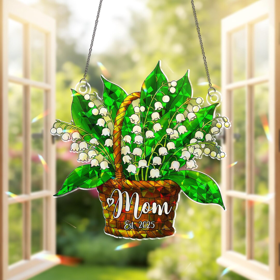 Personalized Mom Lily of the Valley Est. 2025 Acrylic Window Hanging ...