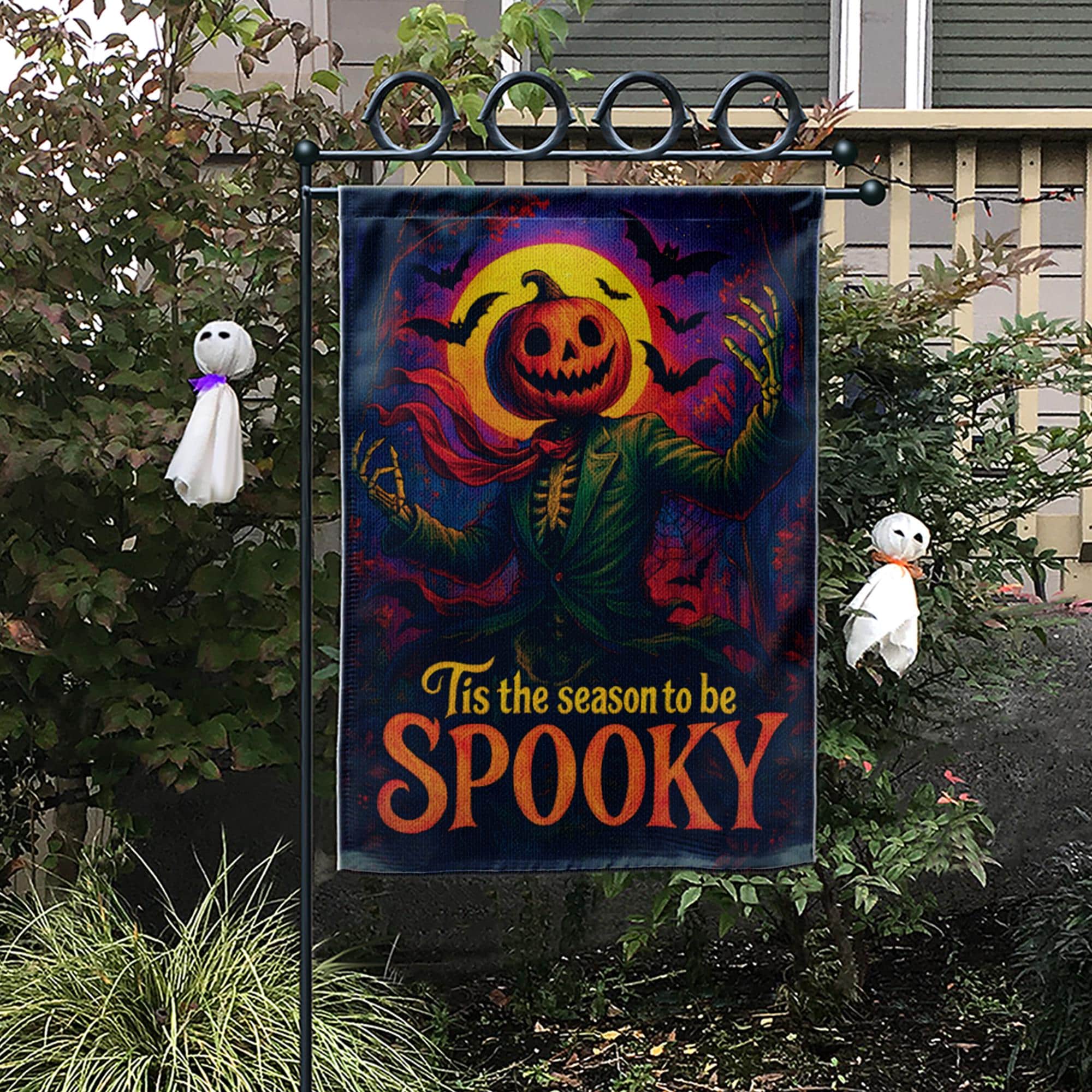 Spooky Halloween Garden Flag, Tis The Season To Be Spooky, Pumpkin Head Scarecrow Decor, Vintage Outdoor Yard Art, Retro Jack O Lantern