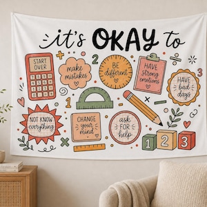 Math Classroom Tapestry: Growth Mindset Wall Hanging With Affirmation Quotes, School Office Decor