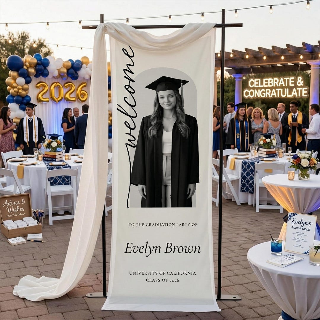 Spring Graduation Linen Personalized Cotton Linen Tapestry, Graduation Photo Banner, Custom ...