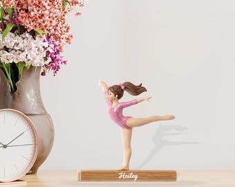 Personalized Acrylic Block Stand, Gymnast Silhouette Figurine, Custom Name Desk Decor