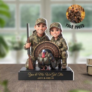 Personalized Acrylic Block: Hunting Couple With Turkey, Custom Names