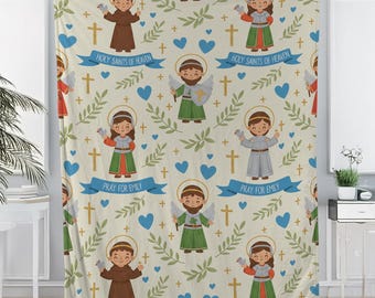 Custom Catholic Saints Fleece Blanket – Personalized Religious Throw with Holy Saint Illustrations