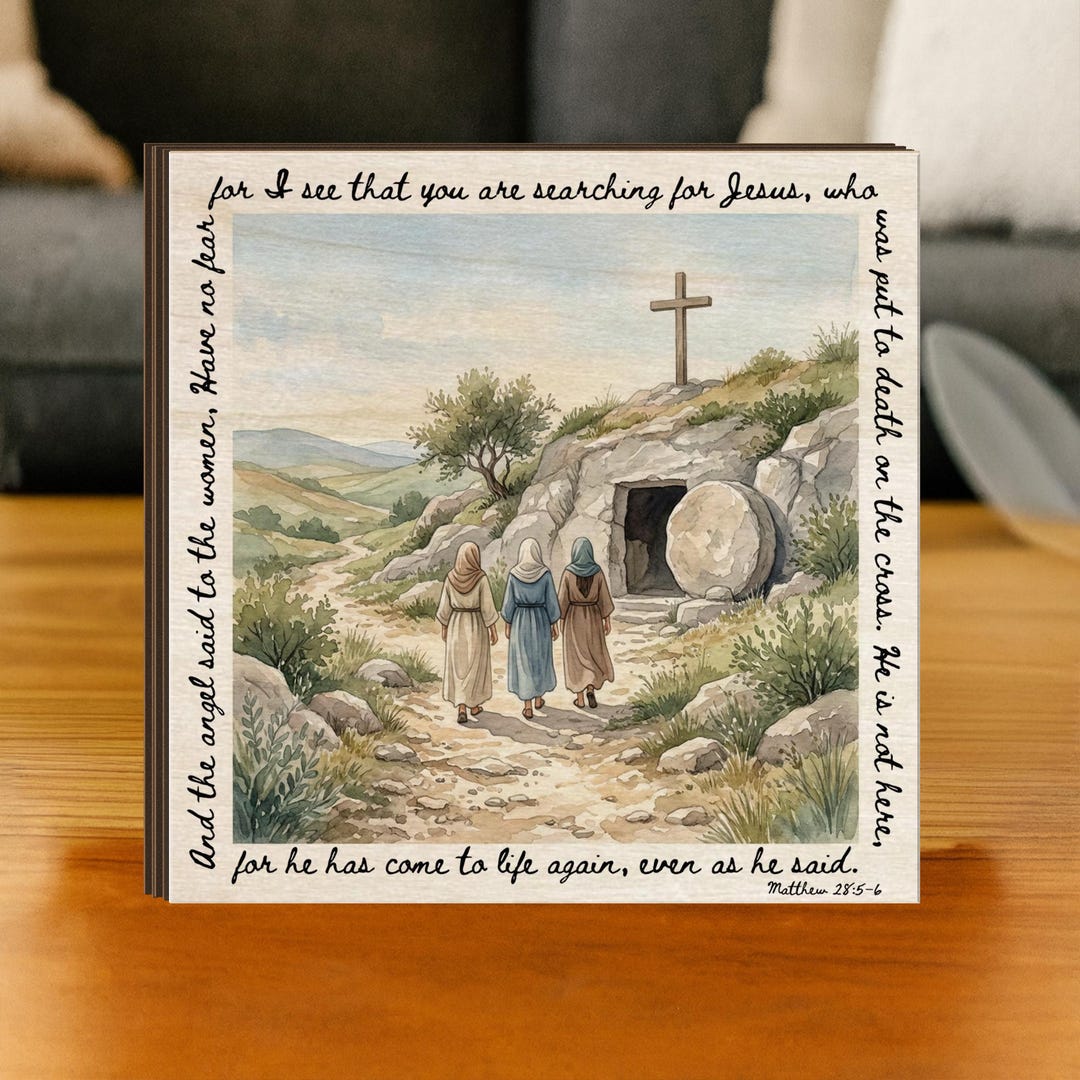 Christian Wooden Block Sign, Matthew 28:5-6 Scripture Decor, Empty Tomb ...