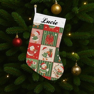 Personalized Christmas Stocking with Name – Duck Pattern Holiday Stocking – Custom Xmas Tree Decoration