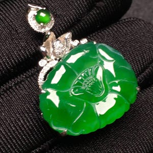 Grade A Green Jadeite Pendant, 18k Gold Jade Gemstone Statement Pendant Necklace, Authentic Burmese Jadeite Jewelry, Birthday Gift