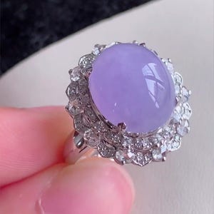 Lavendar Natural Jade Diamond Engagement Ring, 18k Dainty Gold Jadeite Gemstone Ring, Delicate Bridesmaid Bridal Ring, Wedding Gifts