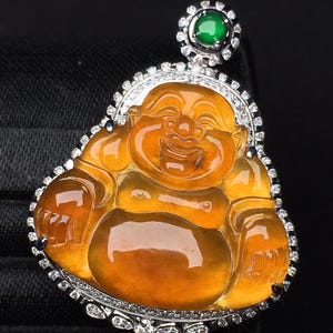 Ice Red Jadeite Jade Buddha Pendant, Luxury 18k Gold Natural Diamond Buddhist Pendant, Authentic Burmese Jadeite Pendant Jewelry