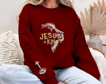 Jesus is King Sweatshirt: Embroidered Christian Streetwear, Faith Apparel