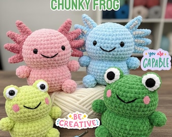 Patrón de rana y ajolote de ganchillo sin costuras: peluche amigurumi de terciopelo con TDAH (PDF)