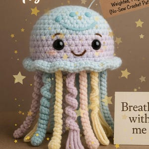 Patrón de crochet de medusa sin costura: Juguete antiestrés con peso (PDF + etiquetas de regalo)