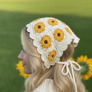 Sunflower Bandana Crochet Pattern PDF Bundle – Granny Square Kerchief & Appliqué