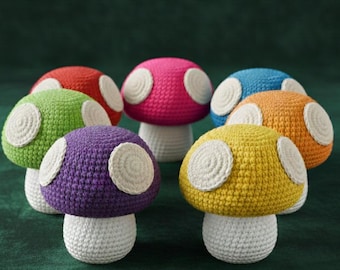Virkat svampmönster: Paddstolsamigurumi, Cottagecore-dekor (PDF-mönster)