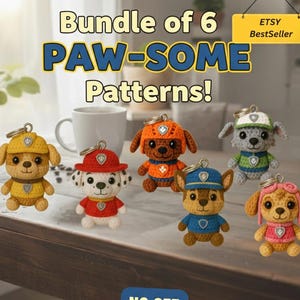 Patrón de crochet para perro Rescue Puppy Squad (paquete de 6) / Llaveros amigurumi sin costura (PDF)