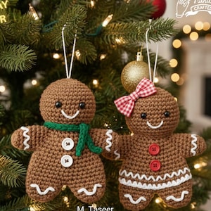 NIEDRIGE SEW Lebkuchenpaar Häkelanleitung | Anfänger Weihnachten Amigurumi Ornament PDF | No Sew Urlaub Dekor Digital