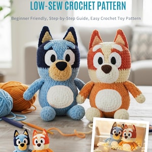 Blue Heeler Puppy Duo Modello all'uncinetto PDF – Amigurumi con cucitura bassa, include la guida di montaggio