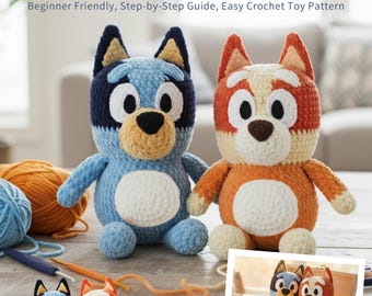 Blue Heeler Puppy Duo Crochet Pattern PDF – Low Sew Amigurumi, Includes assembly guide