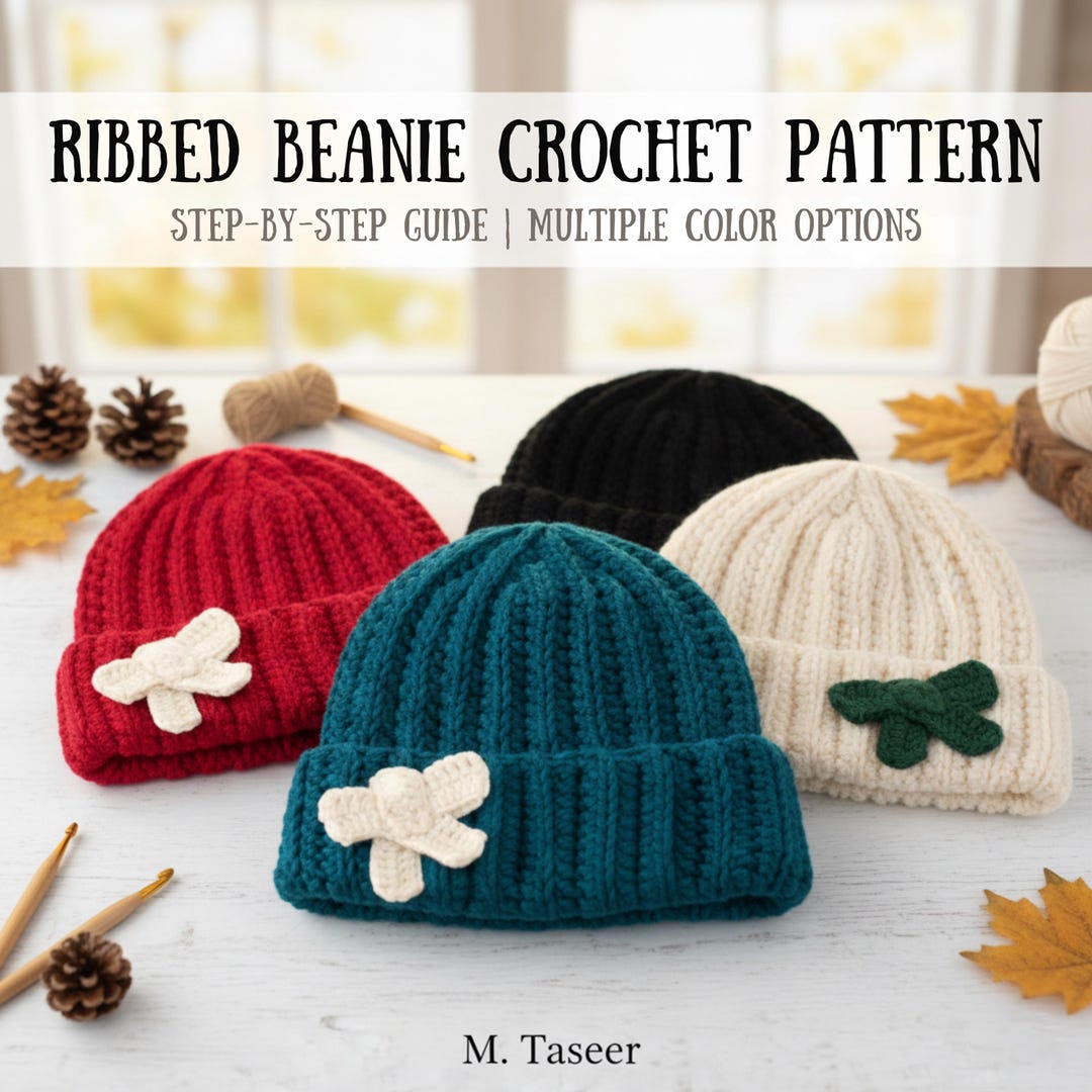 Easy Ribbed Beanie Crochet Pattern | Beginner Knit Look Hat (PDF ...