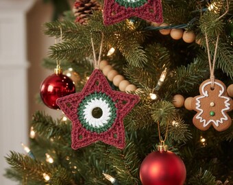 No-Sew Crochet Star Pattern | Beginner friendly Christmas Ornament tea Coaster table decor PDF