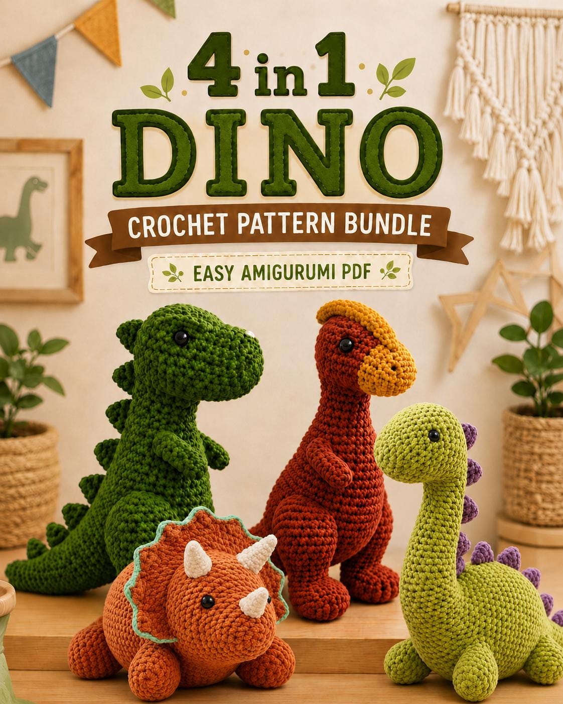 37 Dinosaur Crochet Patterns for Roaring Cute Amigurumi Projects 20 Low-Sew Dinosaur Crochet Pattern Bundle: 4 Amigurumi Dino