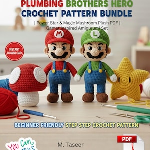 Paquete de patrones de crochet de superhéroes gamers / Conjunto de amigurumis de los hermanos fontaneros (PDF)