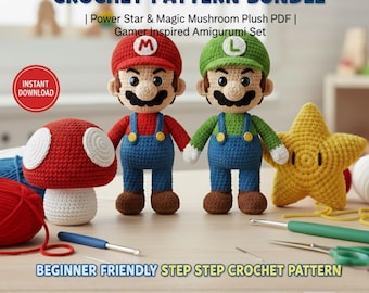 Super Hero Gamer Crochet Pattern Bundle | Plumbing Brothers Amigurumi Set (PDF)