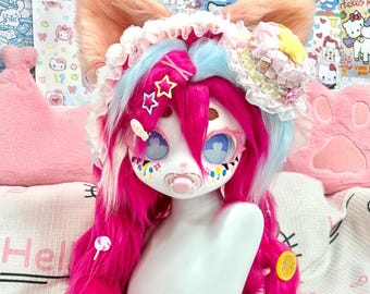 Custom Kemono Fursuit Head, Pacibelle Pastel Fox Mask, Resin Cosplay Helmet