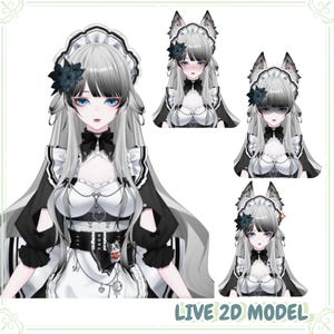 Fox Maid VTuber Model: Silver Hair, Twitching Ears - Live2D Argent Tail
