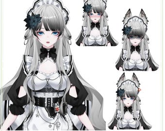 Fox Maid VTuber Model: Silver Hair, Twitching Ears - Live2D Argent Tail