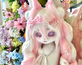Yume Kawaii Kemono Fursuit Head Pastel Fox Bunny Resin Anime Cosplay Mask Kawaii Furry Head Pastel Fursuit Kigurumi VTuber Cosplay
