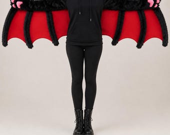 Fursuit Bat Wing Gloves, Furry Arm Wings with Paw Pads, Faux Fur Cosplay Costume Accessory, Halloween Bat Wings, Custom Colors