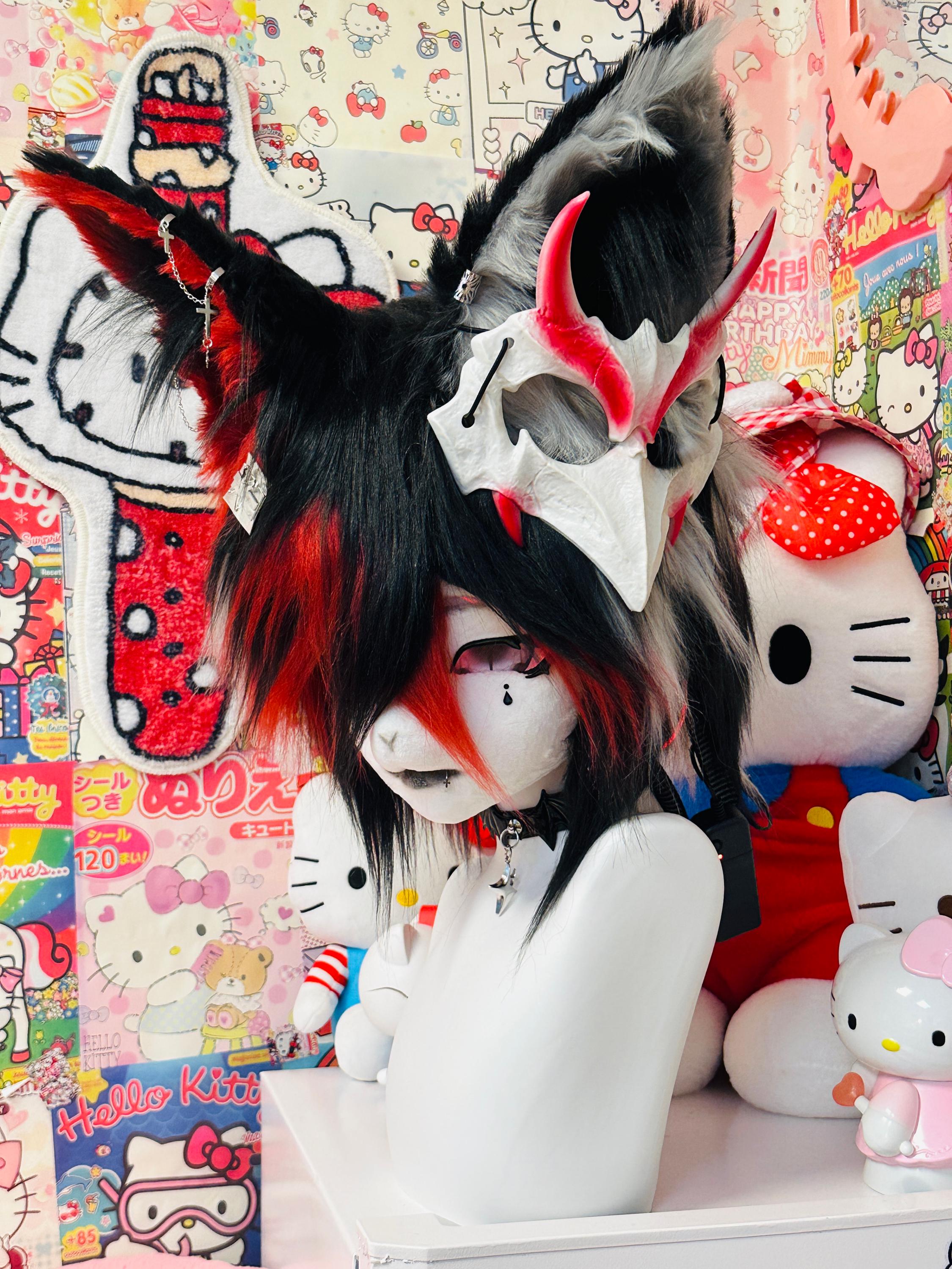 Custom Kemono Fursuit Head, Kuroyami Black Red Fox Mask, Visual Kei ...