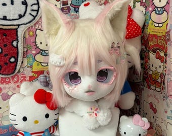 Pastel Cat Girl Fursuit Head, Mimipalette Kemono Anime Cosplay Mask, Kawaii Furry Costume Head, Kigurumi Fursuit, Gift for Furry