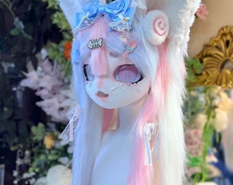 Custom Kemono Fursuit Head Pastel Yume Kawaii Anime Fox Bunny Mask Resin Furry Cosplay Kawaii Gift Head