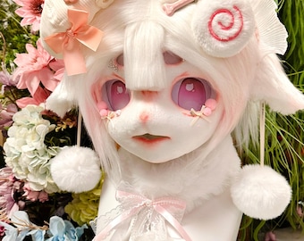 Yume Kawaii Sheep Fursuit Head, Pastel Kemono Cosplay Mask