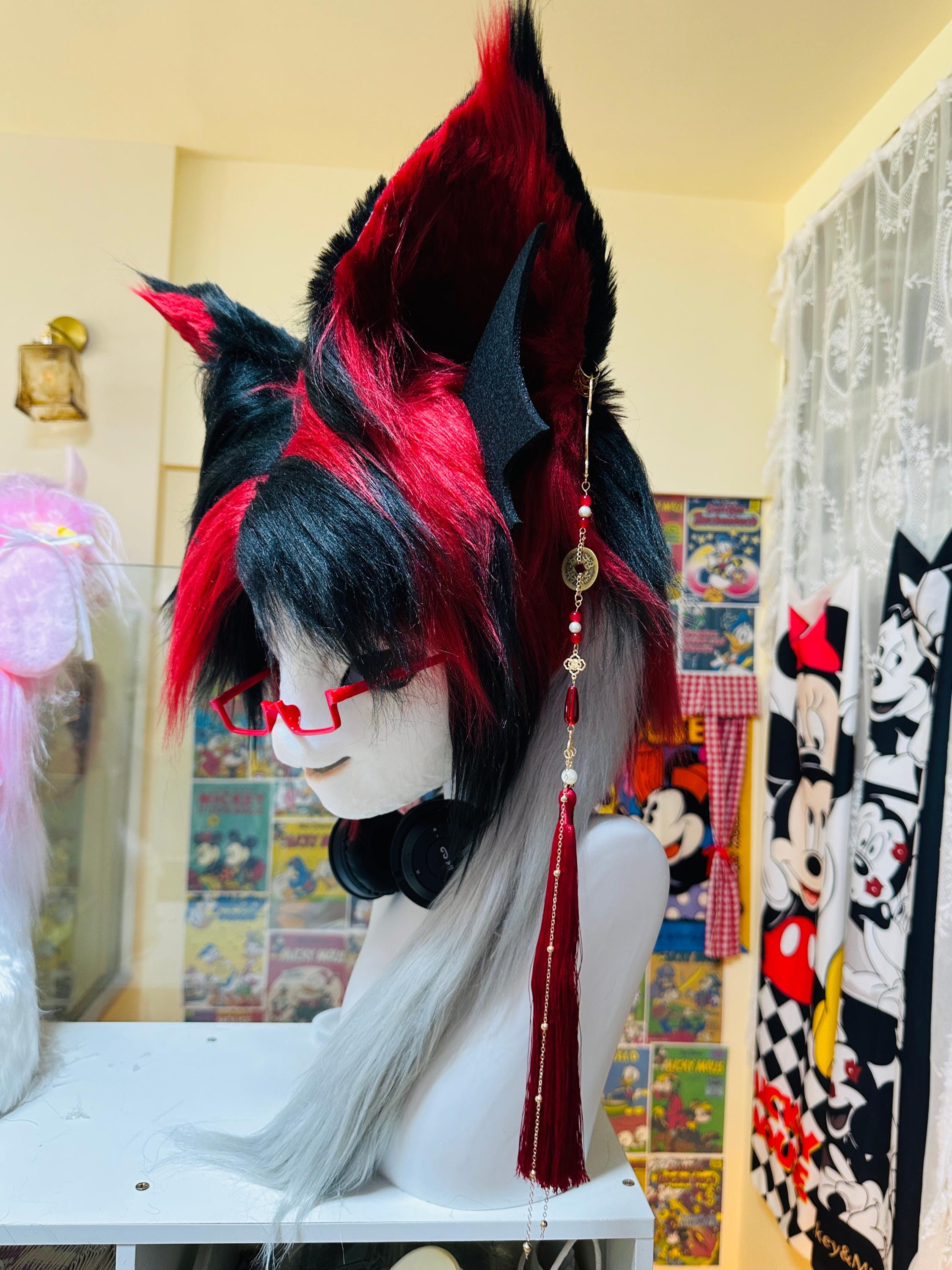 Akakuro Japanese Oni Fox Kemono Fursuit Head – Red Black Visual