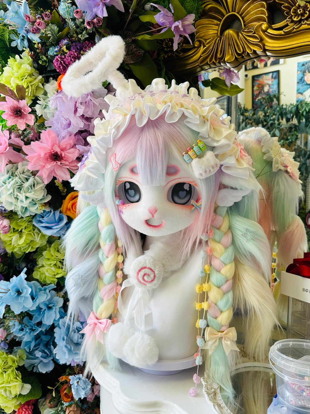 Custom Kemono Fursuit Head, Pastel Angel Fox Mask, Resin Cosplay